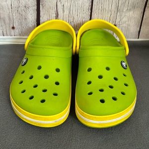 CROCS- Lime Green w/Yellow/White Stripe Slip-On Round Toe Classic Clog